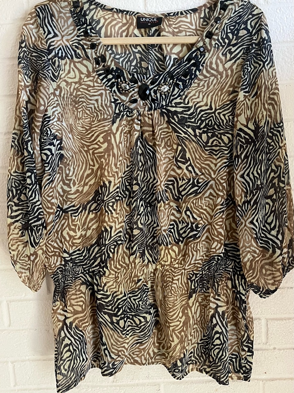 Unique Spectrum Animal Print Sheer Top 1X